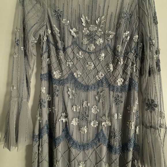 Adrianna Papell Gray and Blue Embroidered Maxi Dress - Picture 1 of 2